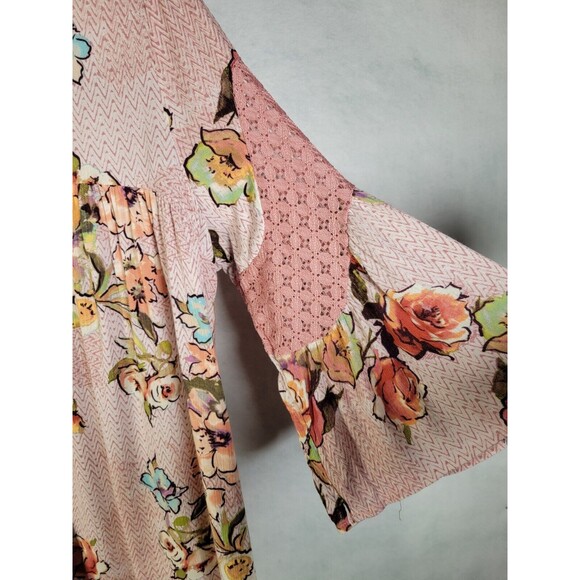 Oddy Top XL Boho Floral Lace Print Flowy Babydoll Blouse 1X Bell Sleeves NWT - Picture 8 of 11